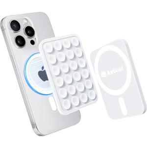 Anteel Silicone Grip Secure Mirror Shower Phone Holder for iPhone 16/15/14/13/12, Magnetic Suction Phone Mount for MagSafe Case, Hands-Free Selfie/Video for TikTok Creator/Influencer (White)