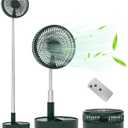 Primevolve Portable Oscillating Standing Fan,Rechargeable Battery Operated USB Floor Table Desk Fan with Remote, 4 Speed Settings Pedestal Fans for Bedroom Office Camping Fishing Travel Black 7.7"