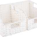 OIAHOMY Pantry Baskets for Organizing, Paper Rope Baskets with Built-in Handles, Wicker Storage Bints for Shelves, 2 Pack-White