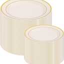 I00000 200 Pcs Gold and Ivory Plastic Plates, Ivory Disposable Party Plates Include 100 Dinner Plate 10 and 100 Plastic Dessert Plate 7 Perfect for Birthday, Party & Wedding