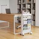 BYFU 6-Tier Movable Bookshelf Cart, Rolling File Paper Storage Organizer Mobile Bookcase with Wheels for Home Office Study Classroom, White