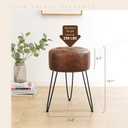 LUE BONA Reddish Brown Vanity Stool Chair for Makeup Room, Tufted Faux Leather Stool for Vanity, 19 inch Height, Vanity Chair with Metal Legs, Modern Foot Ottoman for Bedroom, Living Room, 13''W x 13''D x 19.1''H