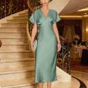 RIHOAS Midi Cocktail Dresses for Women Wedding Guest V Neck Ruffle Spring Summer A Line Formal Dress Flowy Party Gown Wedding (XL)