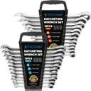 TICONN 24PCS Ratcheting Wrench Set with Organizer Rack, Professional Slim Profile Mechanic Cr-V Ratchet (12PCS Inch (SAE) & 12PCS mm (Metric))