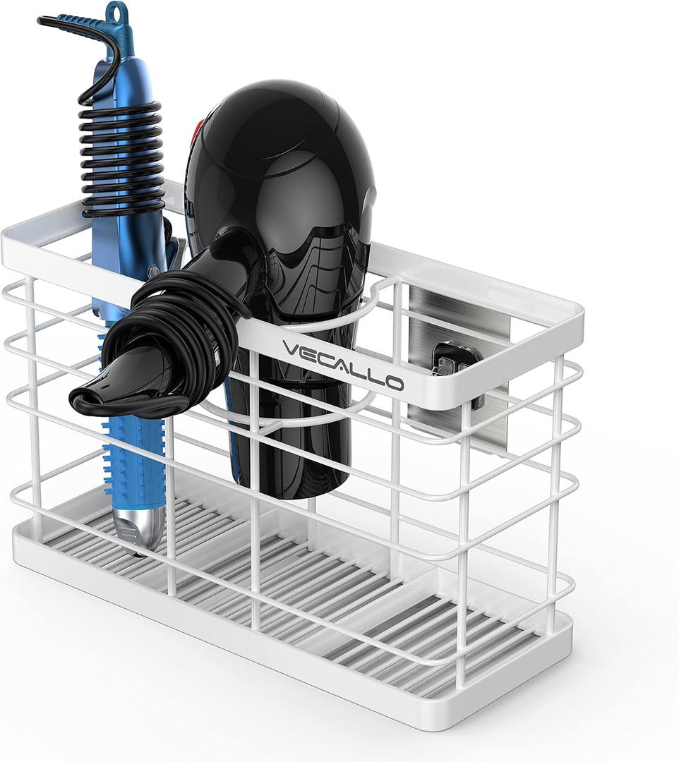Hair Tool Organizer, Curling iron stands, Bathroom Organizer Basket Hair Supplies Organizer Storage Hair Dryer Holder- Wall Mount No Drilling (White)