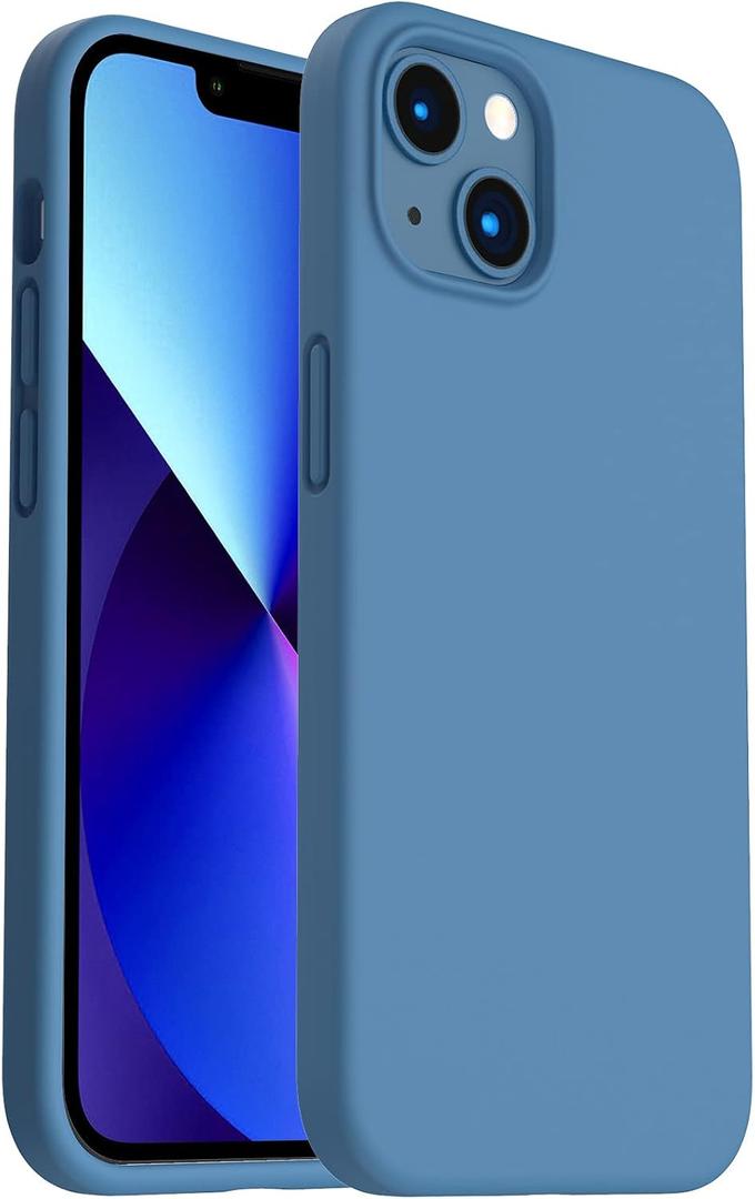ORNARTO Shockproof Liquid Silicone Designed for iPhone 13 Case Gel Rubber Anti-Shock Cover Case Drop Protection 6.1inch-Blue