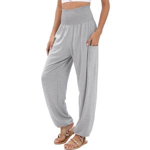 QIANXIZHAN Women's Harem Pants, High Waist Yoga Boho Trousers with Pockets (Large, Grey)