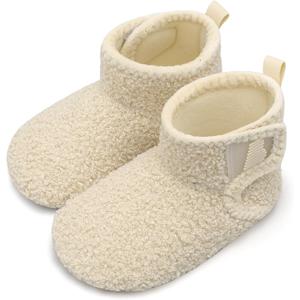 BARERUN Baby Toddler Slippers Girls Boys House Shoes Fuzzy Boots Socks | Breathable, Lightweight, Fur Lined, Easy Slip on and off, Non-Slip Rubber Sole, Machine Washable, for Bedroom Indoor Outdoor (Beige)
