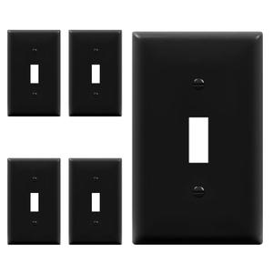 ENERLITES Toggle Light Switch Wall Plate, Gloss Finish, Standard Size 1-Gang 4.50" x 2.76", Unbreakable Polycarbonate Thermoplastic, 8811-BK-5PCS, Glossy Black, 5 Pack
