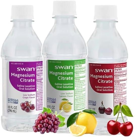 Wellness Reset Gift Bundle Includes Three Swan Magnesium Citrate 10 oz. Bottles - Cherry, Lemon & Grape 