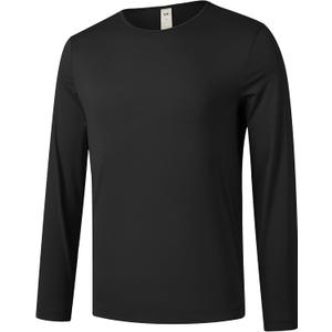 Men's Long Sleeve T-Shirt Moisture Wicking Quick-Dry Fabric, Odor Resistant, Workout Gym Shirt, UPF 50+ Sun Protection (Black, L)