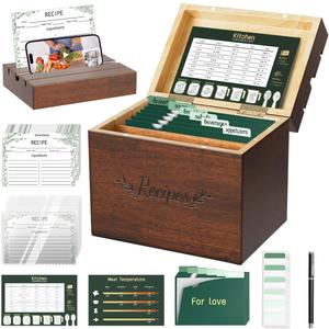 Wooden Recipe Box Set-Vintage Pine Recipe Box includes 100 Recipe Card 4x6 with Protectors,12 L-Dividers Pocket,24 Divider Tabs and 1 Pen, Recipe Card Holder Organizer to Write In Your Recipes