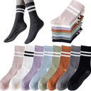 Tergy 8 Pairs Long Yoga Socks with Grip for Women Anti Skid Gripper Socks No Slip Socks for Pilates, Barre, Dance,Yoga