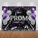 Fitumiw Prom Send Off 2026 Graduation Backdrop Class of 2026 Prom Background Party Decorations Congrats Grad Banner Photo Booth Props (Purple Silver and Black, 10x7ft)