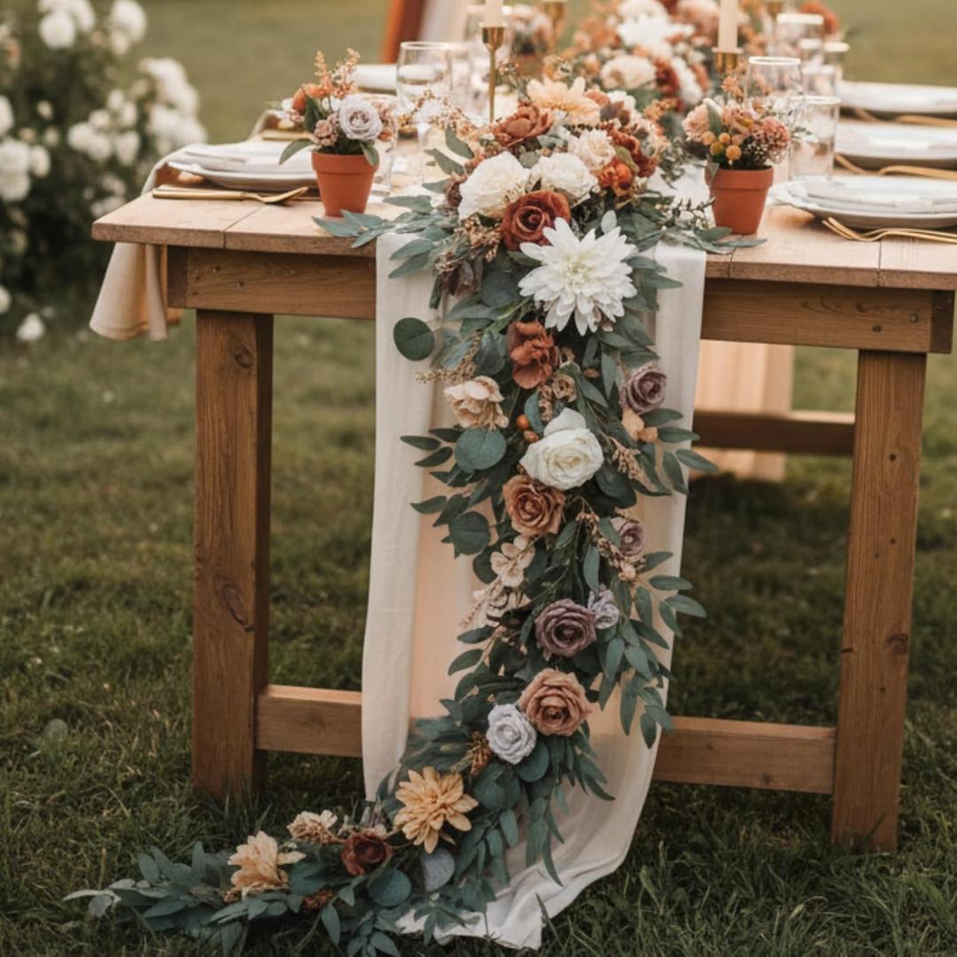 Wedding Arch Flowers 12FT, Terracotta Burnt Orange Artificial Flower Garland for Wedding Arch Decor, Large Floral Arrangement for Ceremony Backdrop, Reception Table Runner, Without Drapes