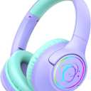 Kids Bluetooth Headphones, 85H Playtime Wireless Headphones for Kids, Colorful LED Lights, 85/94dB Safe Volume Limit, Bluetooth 5.4 Built-in Mic Toddler Headset for Tablet/Airplane (Purple)