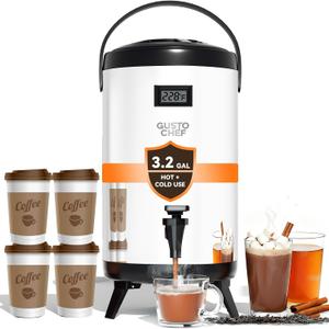 Insulated Beverage Dispenser 3 Gallon, Hot&Cold Drink Dispenser with Spigot, LCD Thermometer, Stainless Steel Triple-Layer Insulation,for Tea Coffee Milk Juice, Party Buffet(Silver, 1 Pack)
