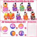 28 Pack Valentines Day Gifts for Kids Classroom Galaxy Slime Kit Valentines Cards Space Gift Boxes for Kids School, Valentines Day Slime Fidget Toys Exchange Cards Valentines Party Favors Boys Girls