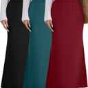 Riyiper 3 Pack Women's Summer Maxi Skirts with Pockets Flowy Elastic High Waist Ankle Length Long Casual Skirts (L)