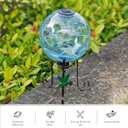 10 Inch Solar Glass Gazing Ball, with 9.4" Tall Metal Gazing Globe Stand, Solar Ball Lights Display Holder Set for Outdoor Garden Lawn Yard Decoration, Blue Water Ripple