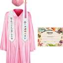 GraduationMall Kindergarten Graduation Cap Gown Stole Package with 2025 Tassel, Certificate (Small, Pink)