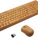 Smart Tech Handcrafted Natural Bamboo Wooden PC Wireless 2.4GHz Keyboard and Mouse Combo