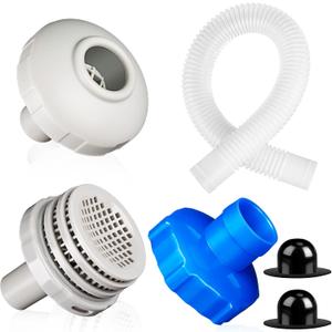 Tujoe 8 Pcs 25022E Swimming Pool Water Jet Connector Kits 25016 Above Ground Pool Skimmer Hose and Adapter B Set Replacement with Outlet Strainer Grid Inlet Nozzle and Hole Plug for Above Ground Pool