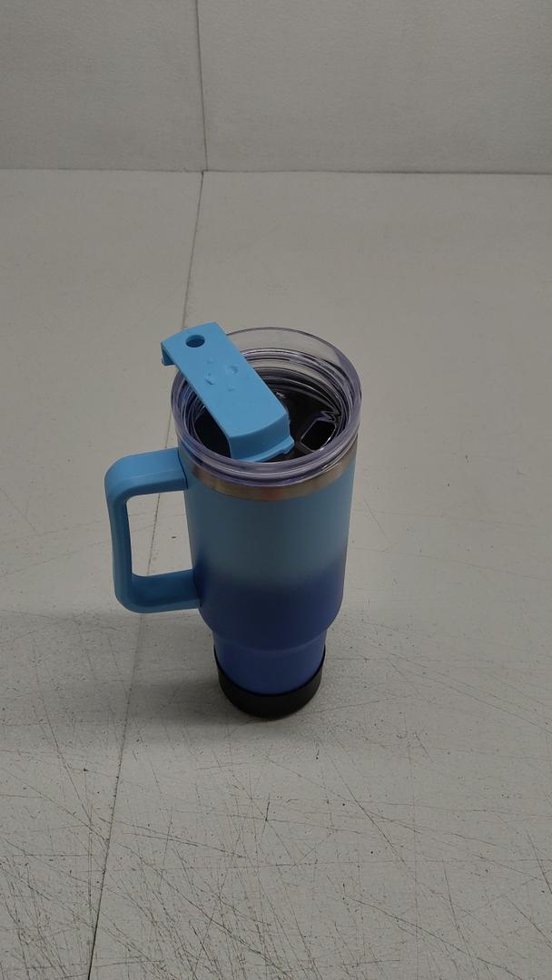 64 oz Tumbler with Handle, Stainless Steel Insulated Travel Mug Iced Coffee Cup with Lids and Straw, Water Bottle Jug for Gym, Office, Home, Dishwasher Safe, BPA Free(Light & Deep Blue)