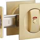 1 Pack Gold Pocket Door Lock, Pocket Door Hardware with Red-Green Indicator, Privacy Pocket Door Handles for Sliding Door/Bifold Door, Keyless Flat Door Knob, Heavy Duty Square Door Lock (Satin Brass)