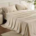 Bedsure Queen Sheet Set, Rayon Derived from Bamboo, Cooling Sheets, Deep Pocket Up to 16", PureWoven, Breathable & Soft, Hotel Luxury Silky Bedding for Hot Sleepers, Beige