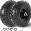 AR-PRO (2 Pack) 4.10/3.50-4 Flat Free Tire and Wheel, 10-Inches Solid Tires for Wheelbarrow, Dolly, Hand Truck, Wagon, Garden Cart, Generator Wheels Replacement - 5/8" Bearings, 2.2" Offset Hub (Black)