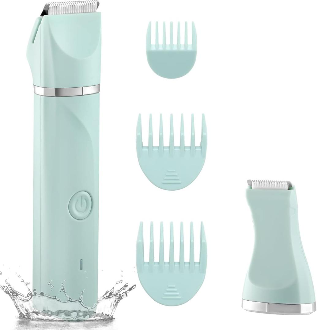 Bikini Trimmer Women,Electric Razor for Pubic Hair Women's Foil Shaver Rechargeable Shaver Removal with Snap-in Ceramic Blades,IP7X Waterproof,Wet and Dry Use,Green