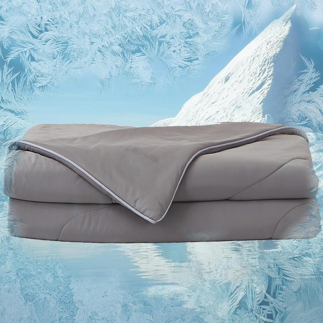 MorroMorn Cooling Comforter for Hot Sleepers & Night Sweats - IceyRest Cold Touch Technology, Lightweight Summer Blanket All-Season Breathable Silk Smooth (Cool Gray, Full Queen 90"x90")