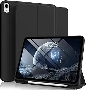 for iPad (A16) 11th 10th Generation Case 11/10.9 Inch with Pencil Holder 2025/2022, Slim Trifold Stand Protective Cover, Hybrid Cover with Soft TPU Back, Black
