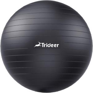 Trideer Yoga Ball Exercise Ball for Working Out, 5 Sizes Gym Ball, Birthing Ball for Pregnancy, Swiss Ball for Physical Therapy, Balance, Stability, Fitness, Office Ball Chair, Quick Pump Included (L(23-26ines/58-65cm), Black)