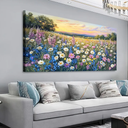 Shoci Large Landscape Wall Art - Sea of Colorful Flowers Canvas Picture for Living Room Rustic Floral Field Painting Prints Decor Warm Natural Scenery Artwork Wall Art for Bedroom Decoration 24" X 48"