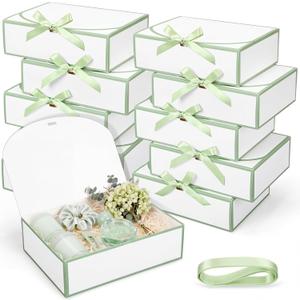 Silkfly 12 Pcs Bridesmaid Proposal Box with Ribbon, 10.6 x 8 x 3.15 Inch Gift Boxes with Lids Paper Gift Boxes for Wedding Baby Shower Birthday Party Present Packaging(White,Sage Green)