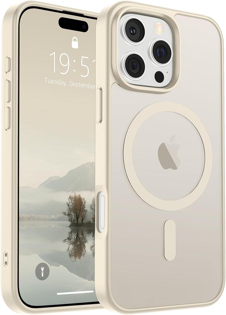 SUPFINE Magnetic for iPhone 16 Pro Case (Compatible with MagSafe) (Military Grade Drop Protection) Slim Translucent Matte Shockproof with Anti-Fingerprint Phone Case,Antique White