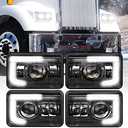 BICYACO DOT 120W 4x6 Inch LED Headlights DRL Rectangular Replacement H4651 H4652 H4656 H4666 H6545 Compatible with Peterbilt Kenworth Freightinger Ford Probe Oldsmobile Cutlass(4 PCS)