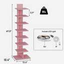 TUTOTAK Book Shelf, Narrow Spine Bookshelf, 8-Tier Bookcase with LED Lights | 10.4 x 13.4 x 47.5 Inches Vertical Freestanding Corner Shelf for Living Room, Office, Small Space, Pink BS06BP008L