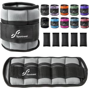 Sportneer Adjustable Ankle Weights Set - 1 Pair (2-10 lbs) Removable Sandbags for Women & Men, Comfortable Neoprene Leg Weights for Walking, Running, Pilates, Yoga, Home Workout & Physical Therapy (Light Gray)