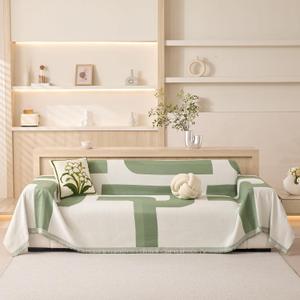 MEETSKY Couch Covers for 3 Cushion Couch Pet Friendly, Washable Modern Jacquard Sofa Slipcover L Shape Sofa Protector for 3 Sets Couch Sofa, Chenille Couch Cover for Dogs, 91" x 150", Sage Geometry