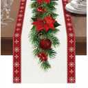 Netnology Watercolor Poinsettia Red Christmas Table Runner with White Snowflake,Seasonal Winter Xmas Party Decoration Holiday Indoor Home Kitchen Decor 13 x 72 Inch