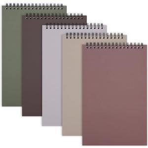 LABUK Top Spiral Steno Pads 6x9in, 5 Pack Spiral Note Pads Notebooks, 60 Sheet, Thick Plastic Covers, A5 Top Bound Steno Notebooks for Work, Office