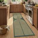 Lahome Enfys Modern Rainbow Easy Jute Kitchen Runner, 2x8 Indoor Outdoor Runner Rug for Hallway Entryway, Farmhouse Dark Green Non Slip Floor Carpet for Bedroom Foyer Laundry Room