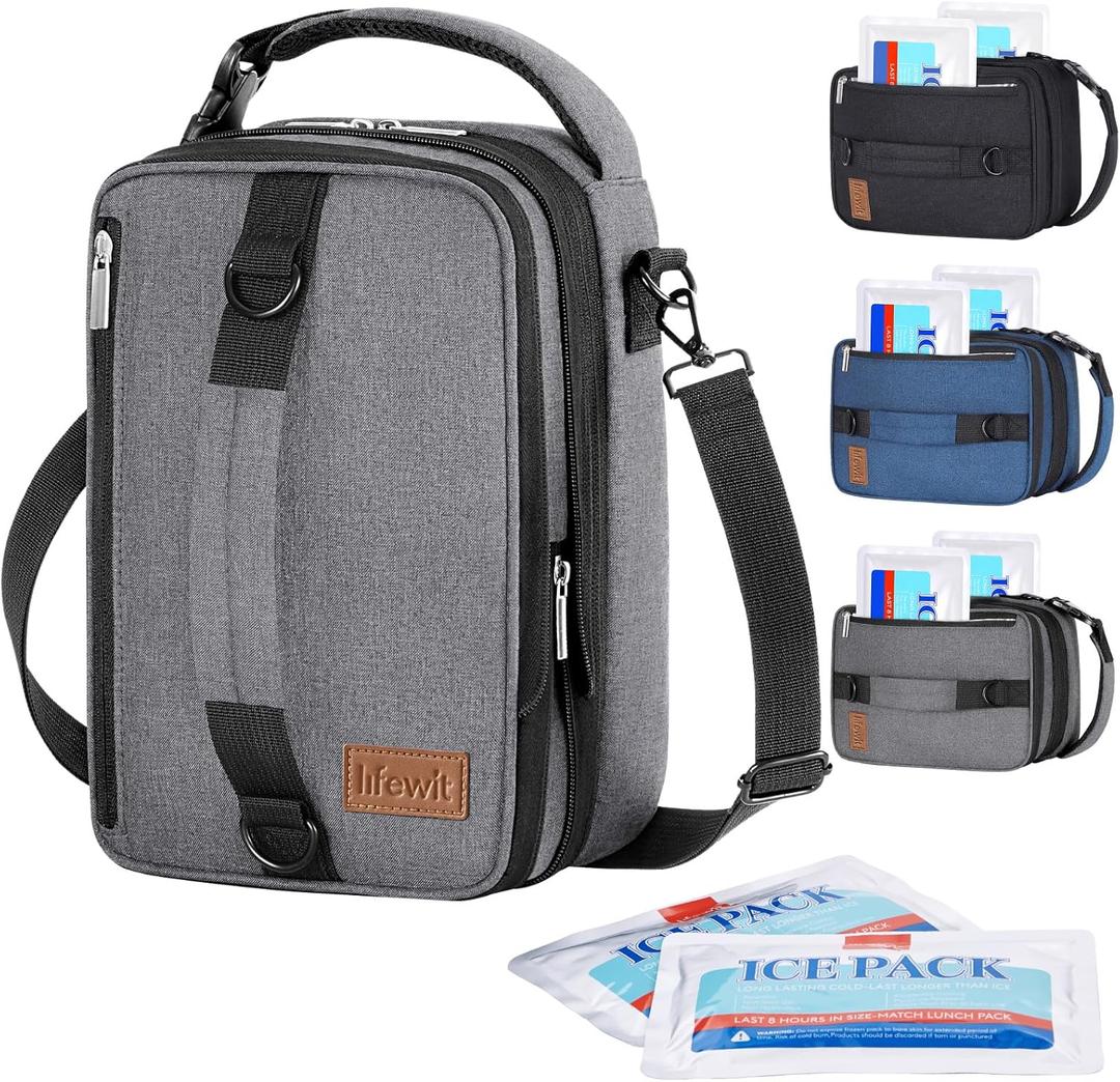 Lifewit Expandable Lunch Box for Men, Insulated Lunch Bag, Portable Cooler Bag with Shoulder Straps and 2 Ice Packs for Men Women Adult for Work College Travel, 6.5L 12 Cans Gray