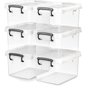Citylife 6 Packs 3.5 QT Small Storage Bins with Black Handle Clear Plastic Bins with Reinforce Bottom Stackable Storage Containers for Organizing Art Supply, Craft Stuff, Medicine, Small Toys (6 PCS-3.5 QT, Clear Case with Black Handle)