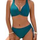 Blooming Jelly Womens Bikinis Sets Push Up Two Piece Bathing Suit Criss Cross Fixed Cup Swim Suit Cheeky Bikini Swimsuit(XL,Blue Green)