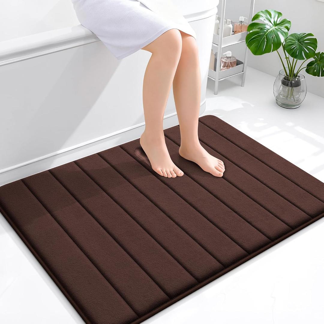 OLANLY Memory Foam Bath Mat 40x32, Super Soft Absorbent Bathroom Rugs, Quick Dry, Machine Washable Shower Floor Rugs, Bathmat Carpet, Bathroom Home Decor Accessories, Brown
