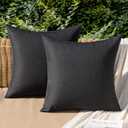 MIULEE Pack of 2 Decorative Outdoor Solid Waterproof Throw Pillow Covers Faux Linen Garden Farmhouse Cushion Cases for Halloween Tent Balcony Couch Sofa 18x18 Inch Black
